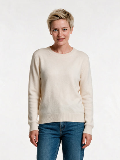 Yara - Women's Soft Knit Crew Neck Pullover - Cream