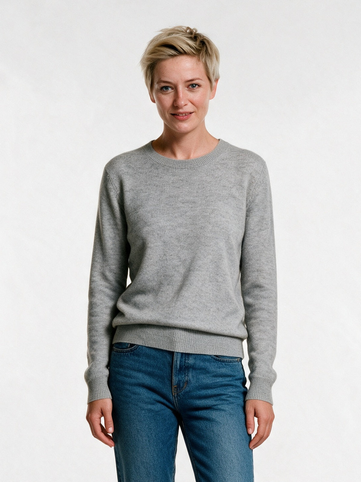 Yara - Women's Soft Knit Crew Neck Pullover - Gray