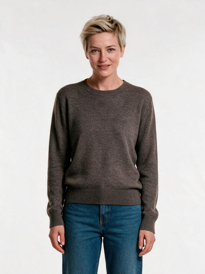 Yara - Women's Soft Knit Crew Neck Pullover - Mocha