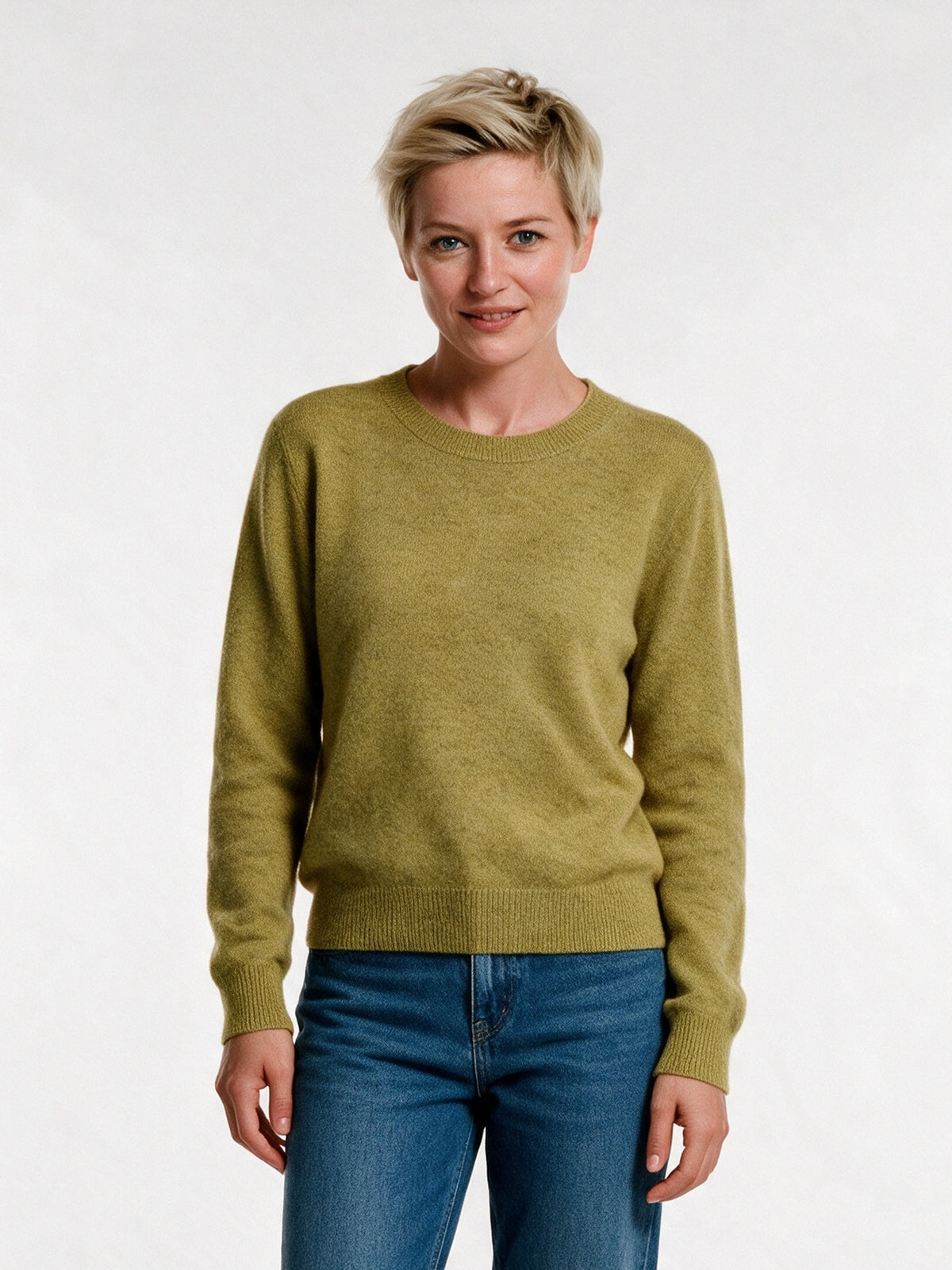 Yara - Women's Soft Knit Crew Neck Pullover - Olive