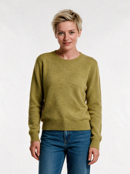 Yara - Women's Soft Knit Crew Neck Pullover - Olive