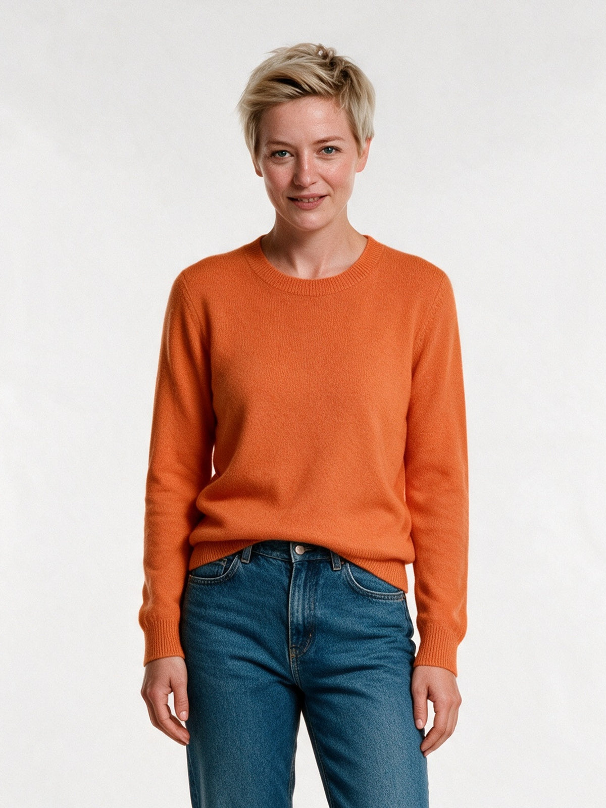 Yara - Women's Soft Knit Crew Neck Pullover - Orange