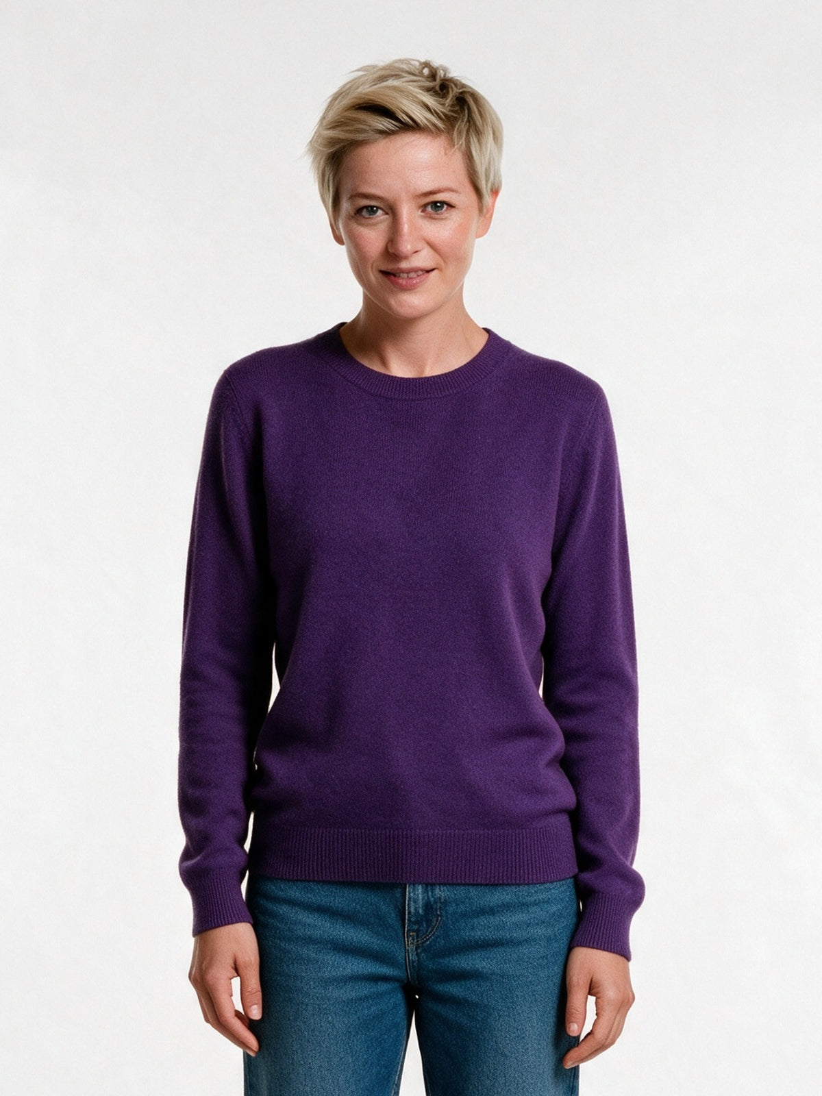 Yara - Women's Soft Knit Crew Neck Pullover - Purple