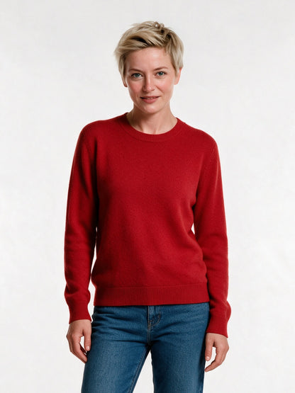 Yara - Women's Soft Knit Crew Neck Pullover - Red