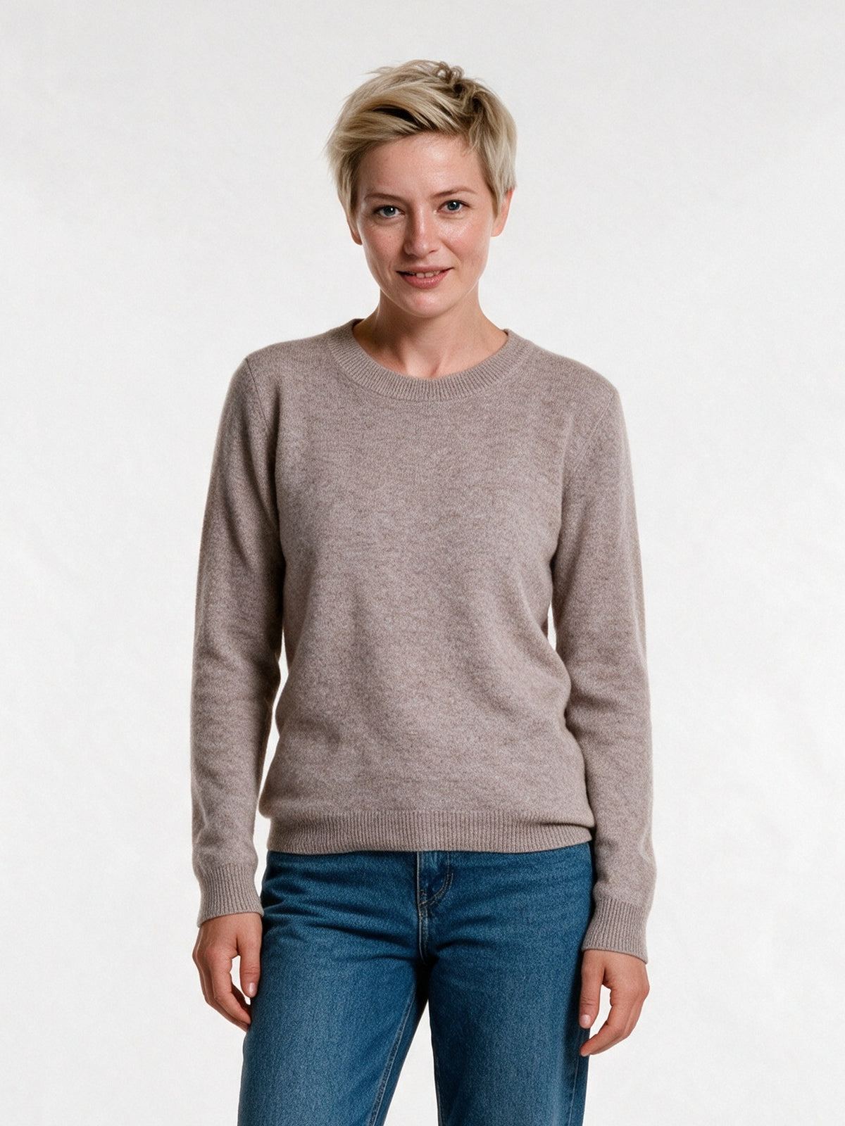 Yara - Women's Soft Knit Crew Neck Pullover - Taupe
