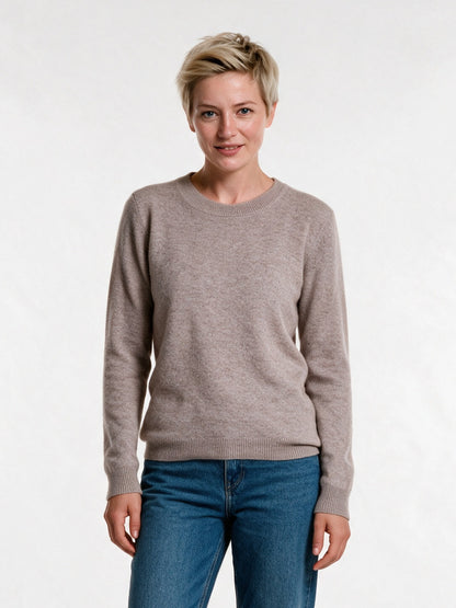 Yara - Women's Soft Knit Crew Neck Pullover - Taupe