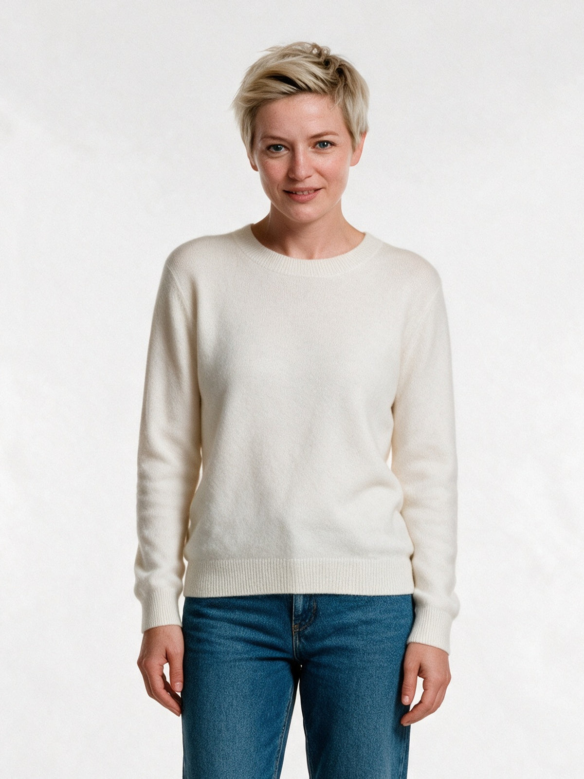 Yara - Women's Soft Knit Crew Neck Pullover - White
