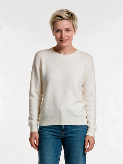 Yara - Women's Soft Knit Crew Neck Pullover - White