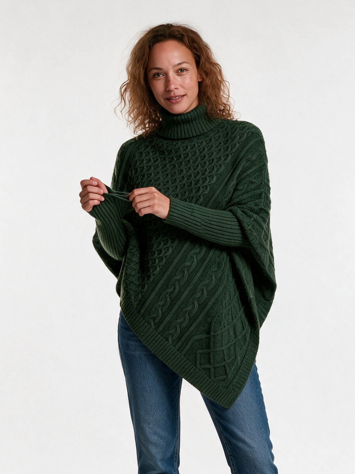 Ysolde - Women's Cable Knit Turtleneck Poncho Sweater - view 1
