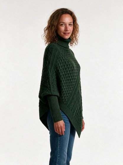 Ysolde - Women's Cable Knit Turtleneck Poncho Sweater - view 2