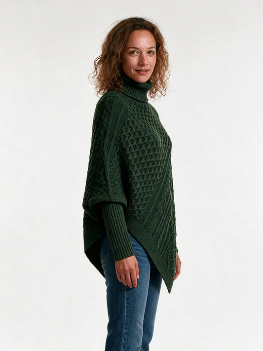 Ysolde - Women's Cable Knit Turtleneck Poncho Sweater - view 2