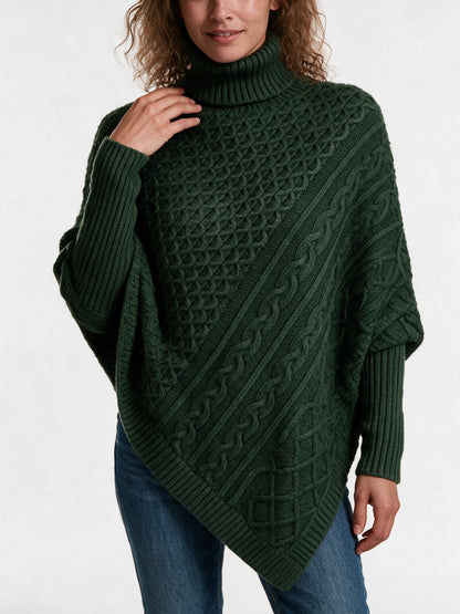Ysolde - Women's Cable Knit Turtleneck Poncho Sweater - view 3