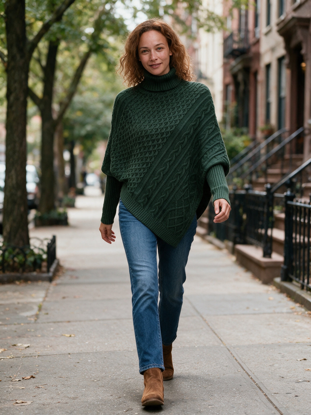 Ysolde - Women's Cable Knit Turtleneck Poncho Sweater - view 4