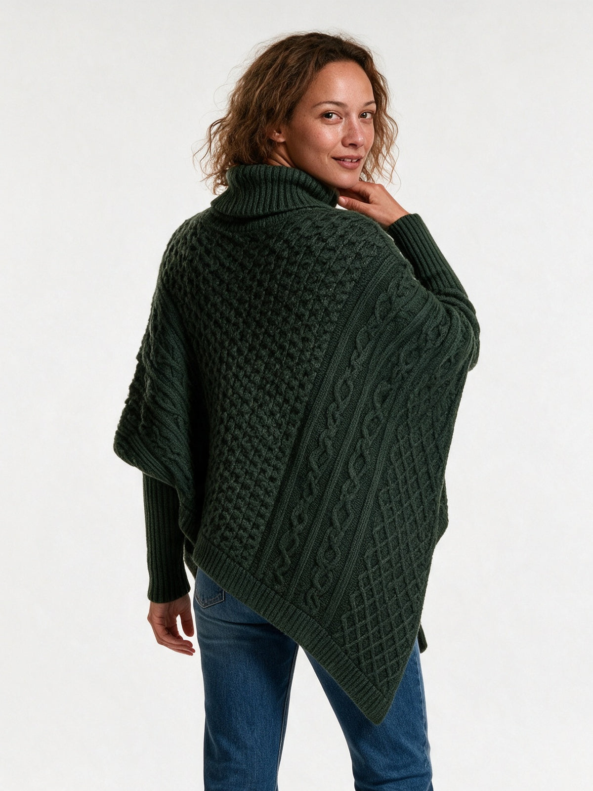 Ysolde - Women's Cable Knit Turtleneck Poncho Sweater - view 5