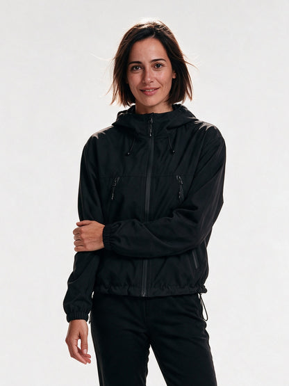 Zoe - Women's Short Water-Resistant Hooded Jacket - Black